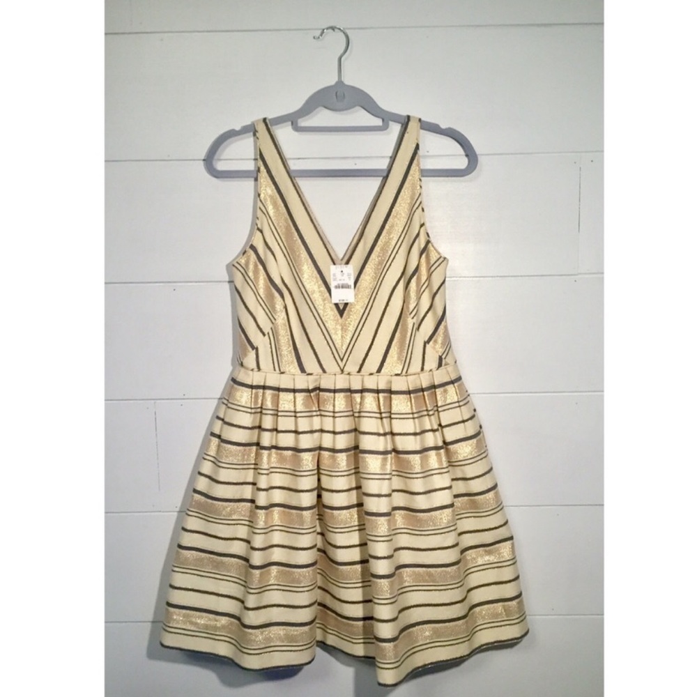 J Crew Gold Striped Flare Dress